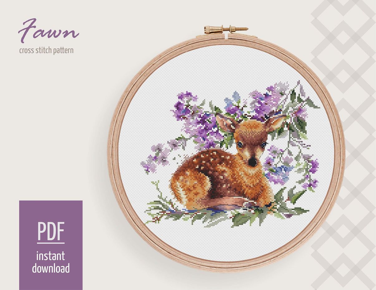 51buyoutgo Fawn Cross Stitch Kit – 11 Count Pre-Printed Stamped Embroidery Kit For Beginners, Includes Everything