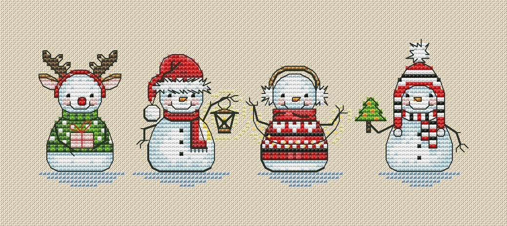 Festive Snowmen - PDF Cross Stitch Pattern - Wizardi