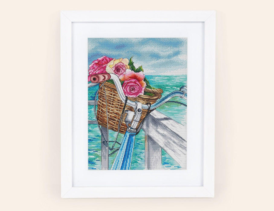 Flower bicycle Cross stitch pattern PDF for instant download Digital counted cross stitch chart Watercolor Cross stitch design Summer Sea - Wizardi