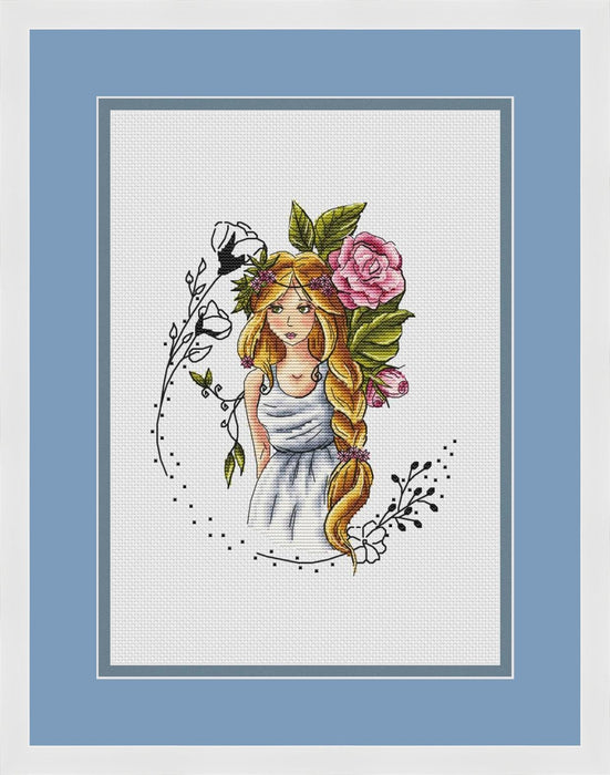 Flower Nymph. Girl with Roses - PDF Cross Stitch Pattern - Wizardi