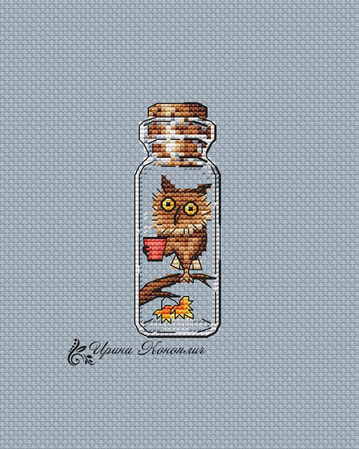Forest Owl Bottle on Plastic Canvas - PDF Counted Cross Stitch Pattern - Wizardi
