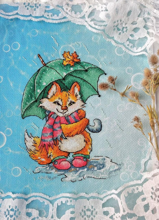 Fox Under Umbrella - PDF Cross Stitch Pattern - Wizardi