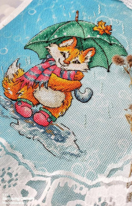Fox Under Umbrella - PDF Cross Stitch Pattern - Wizardi