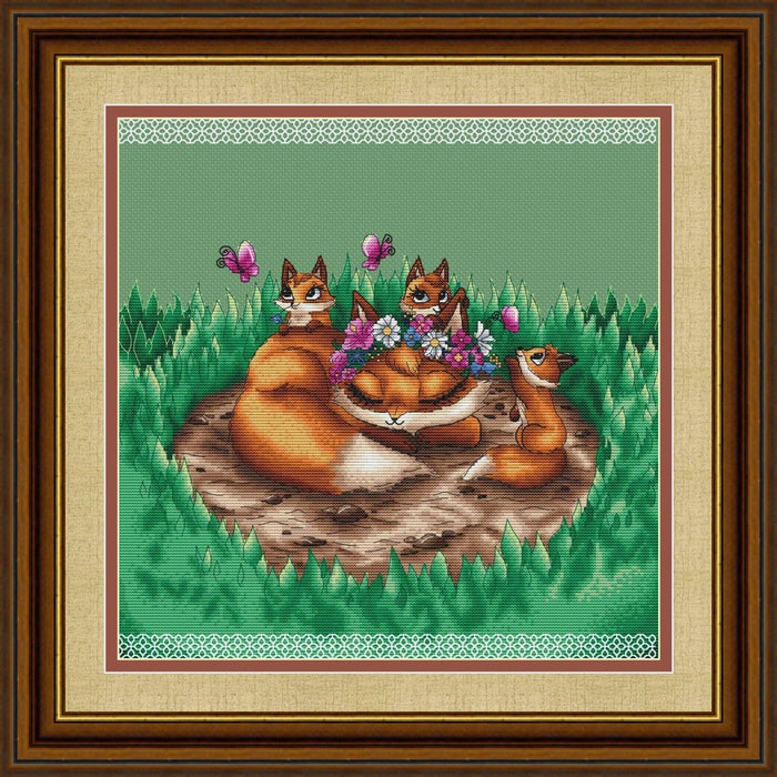 Foxes in the Meadow - PDF Cross Stitch Pattern - Wizardi