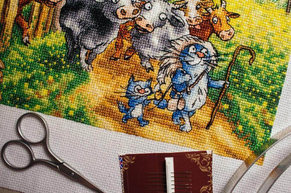 Funny Guys with Blue Cats - PDF Cross Stitch Pattern - Wizardi