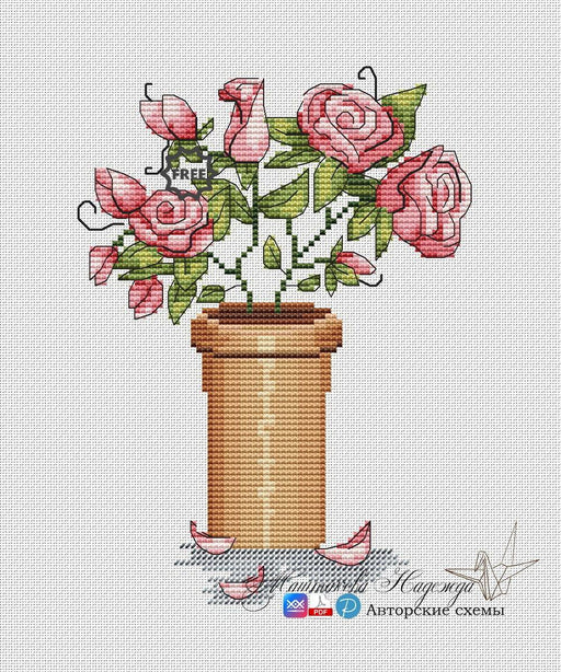 Gentle Roses - PDF Free Cross Stitch Pattern - Wizardi