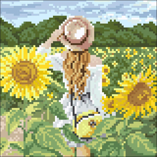 Girl in Sunflower Field CS2625 7.9 x 7.9 inches Crafting Spark Diamond Painting Kit - Wizardi