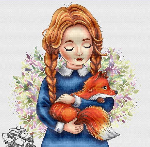 Girl with a Fox - PDF Cross Stitch Pattern - Wizardi