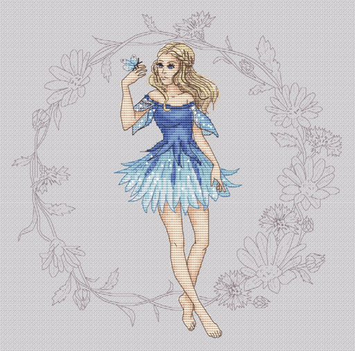 Girl with Cornflowers. Fairy - PDF Cross Stitch Pattern - Wizardi