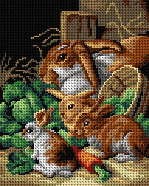 Gobelin canvas for halfstitch without yarn after Alfred Richardson Barber - A Rabbit Family with Carrots and Cabbages 3215H - Wizardi
