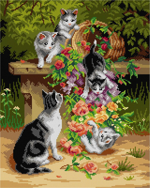 Gobelin canvas for halfstitch without yarn after Carl Reichert - Cats and Flowers 3285M - Wizardi