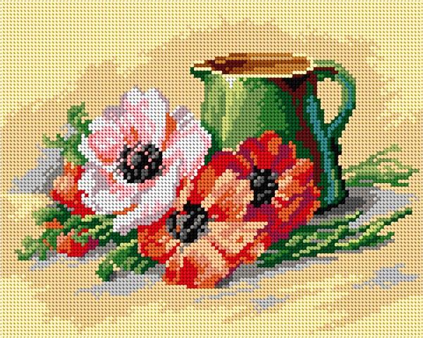 Gobelin canvas for halfstitch without yarn after Catherine Klein - Jug and Poppies - Wizardi