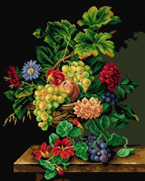 Gobelin canvas for halfstitch without yarn after Jean-Claude Rubellin - Still Life with Flowers - Wizardi