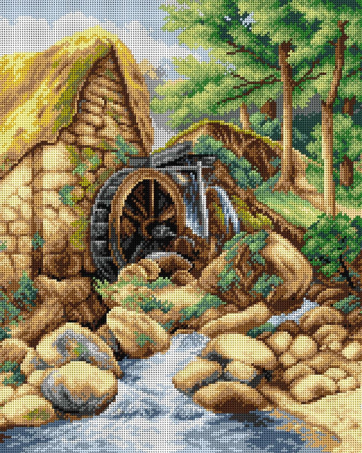 Gobelin canvas for halfstitch without yarn after Myles Birket Foster - An Old Water Mill 2672M - Wizardi