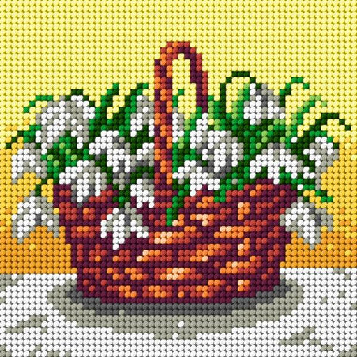 Gobelin canvas for halfstitch without yarn Basket of Snowdrops - Wizardi