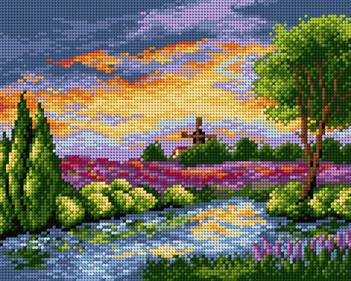 Gobelin canvas for halfstitch without yarn Landscape with Windmill 2365H - Wizardi
