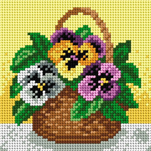 Gobelin canvas for halfstitch without yarn Small Basket of Pansies - Wizardi