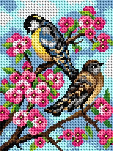 Gobelin canvas for halfstitch without yarn Tits on Cherry Blossom - Wizardi