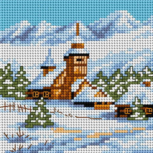 Gobelin canvas for halfstitch without yarn Winter Lanscape with Church 2168D - Wizardi