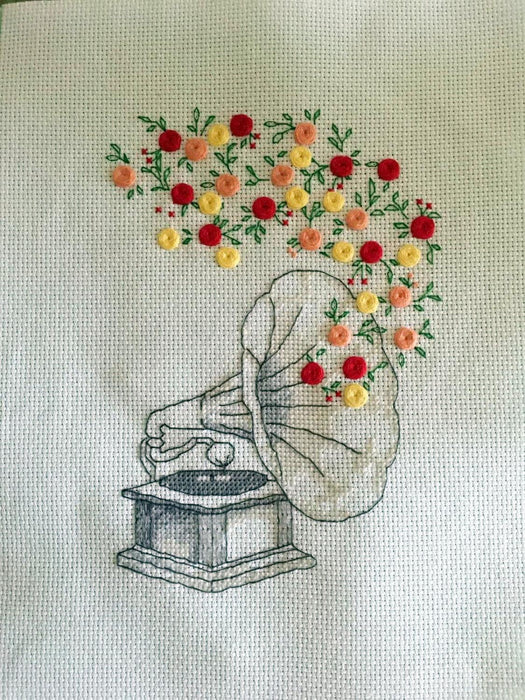 Gramophone - PDF Free Cross Stitch Pattern - Wizardi