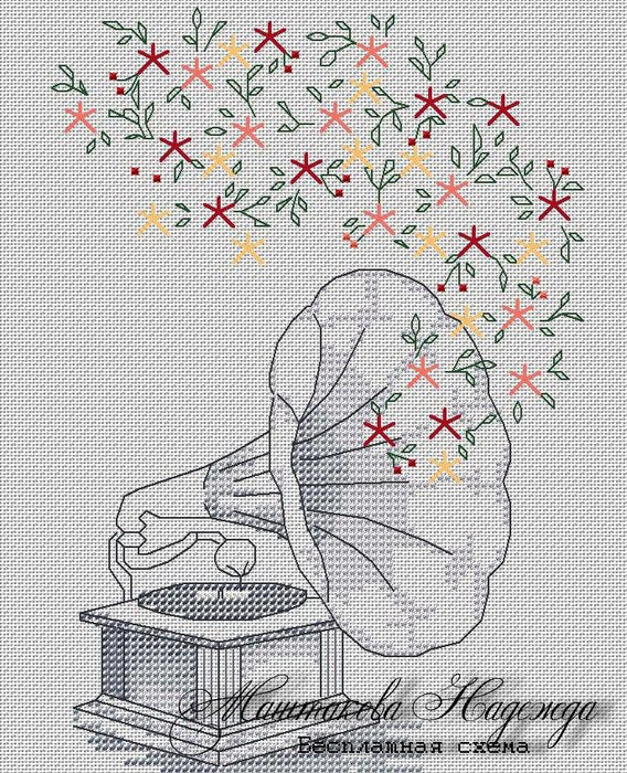 Gramophone - PDF Free Cross Stitch Pattern - Wizardi