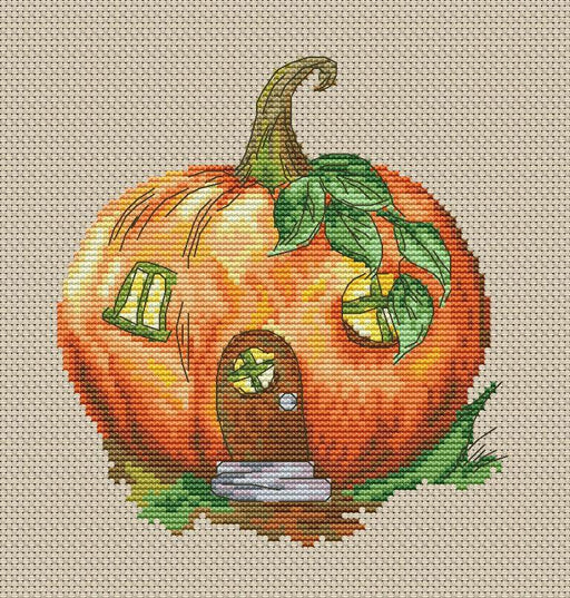 Halloween House. Pumpkin - Free PDF Cross Stitch Pattern - Wizardi
