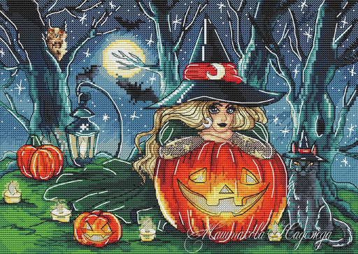 Halloween Pumpkins and Witch - PDF Cross Stitch Pattern - Wizardi