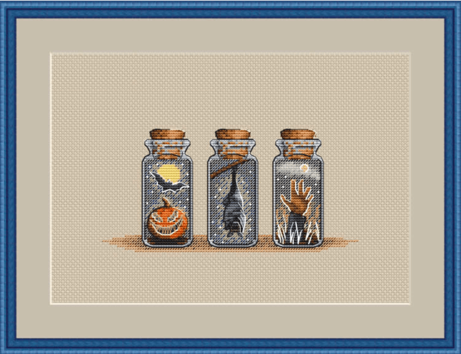 Halloween Spooky Stories Bottles on Plastic Canvas - PDF Counted Cross Stitch Pattern - Wizardi