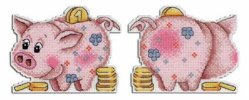 Happy Piggy Bank P-334 Plastic Canvas Counted Cross Stitch Kit - Wizardi