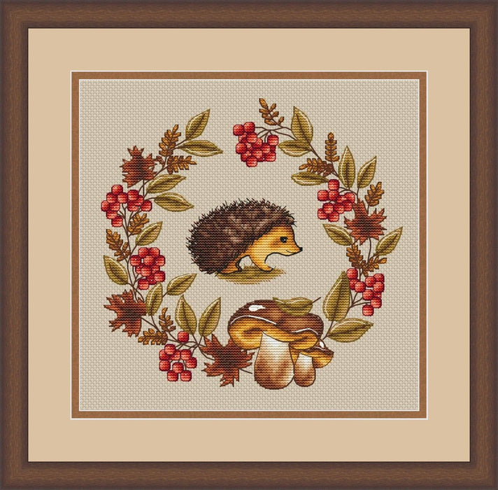 Hedgehog in the autumn wreath - PDF Cross Stitch Pattern - Wizardi