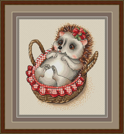Hedgehog in the Basket - PDF Cross Stitch Pattern - Wizardi