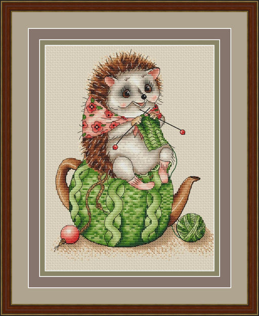 Hedgehog with a Teapot - PDF Cross Stitch Pattern - Wizardi