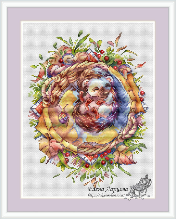 Hedgehog with Mushrooms - PDF Cross Stitch Pattern - Wizardi