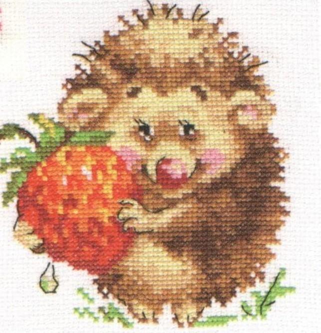 Hedgehog with Strawberries 0-51 Counted Cross-Stitch Kit - Wizardi