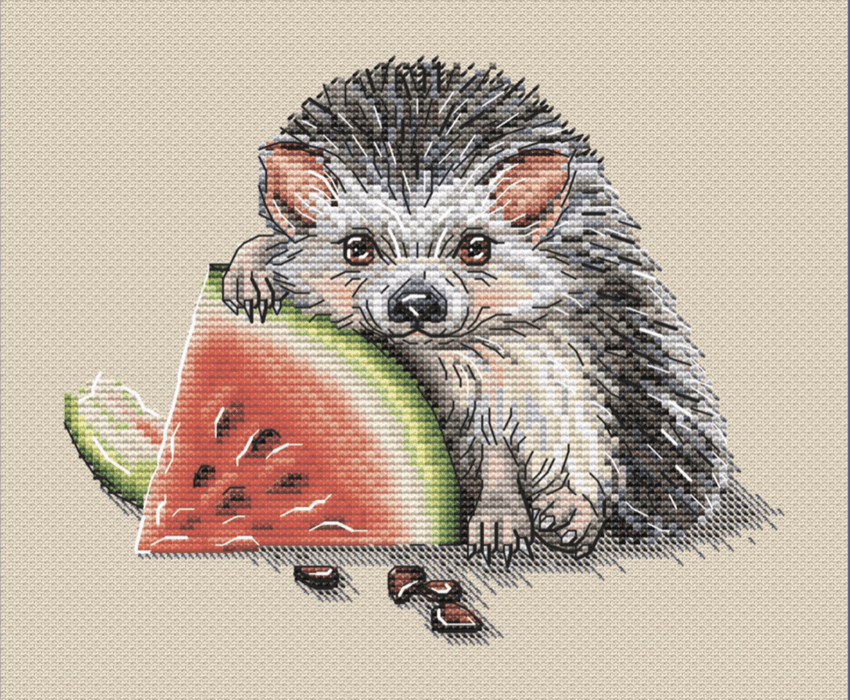Hedgehog with Watermelon - PDF Cross Stitch Pattern - Wizardi