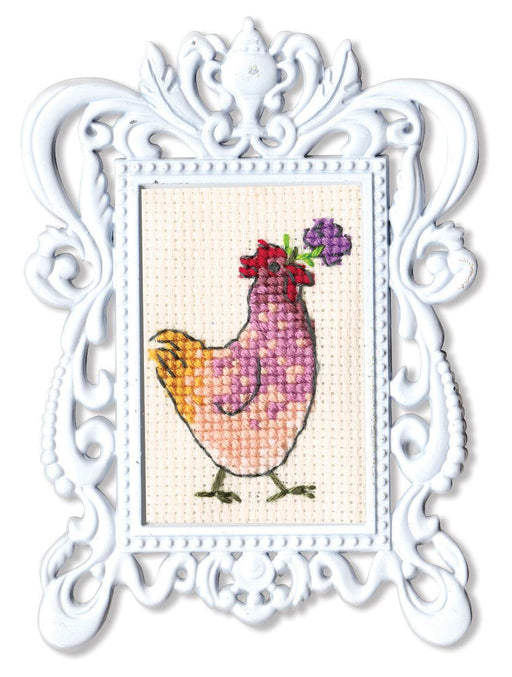 Hen with flower FA007 Counted Cross Stitch Kit - Wizardi