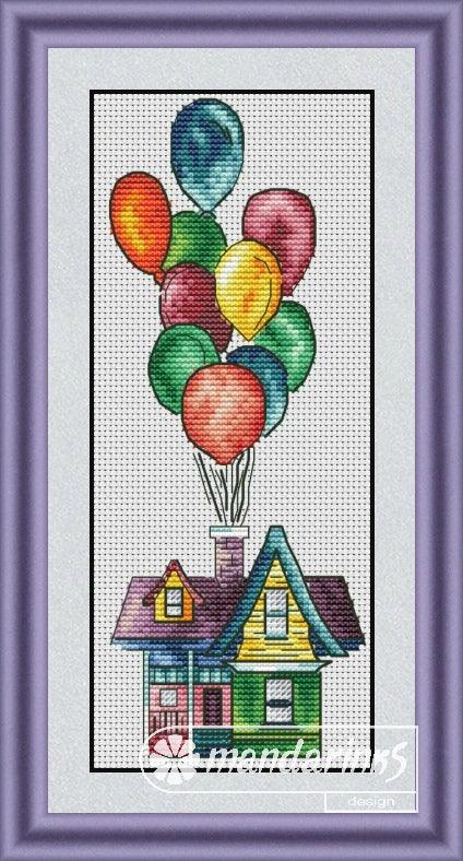 House with Balloons. UP - Free PDF Cross Stitch Pattern - Wizardi