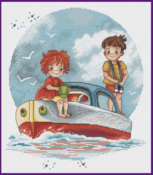 Kids on the Boat - PDF Cross Stitch Pattern - Wizardi