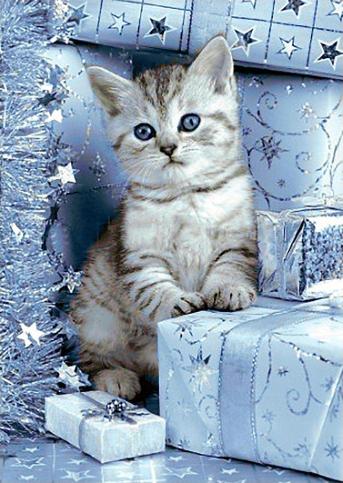 Kitten and Christmas Presents WD2417 10.6 x 14.9 inches Wizardi Diamond Painting Kit - Wizardi