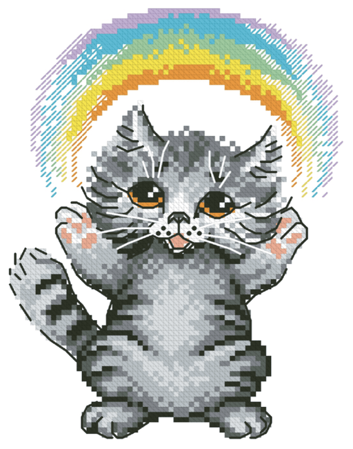 Kitten with Rainbow Counted Cross Stitch Chart - Free Pattern for Subscribers - Wizardi