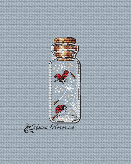 Ladybug Bottle on Plastic Canvas - Kitten PDF Counted Cross Stitch Pattern - Wizardi