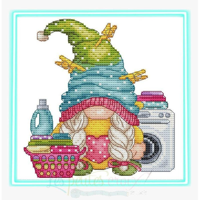 Laundry Girl Gnome - PDF Cross Stitch Pattern - Wizardi