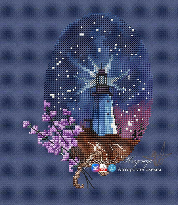 Lighthouse at Night - PDF Cross Stitch Pattern - Wizardi
