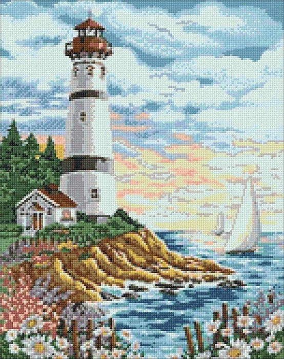 Lighthouse at Sunrise WD095 14.9 x 18.9 inches Wizardi Diamond Painting Kit - Wizardi