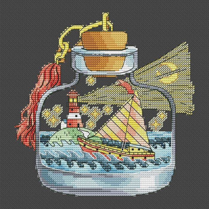 Lighthouse in a Bottle - PDF Cross Stitch Pattern - Wizardi