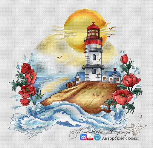 Lighthouse on the Hill - PDF Cross Stitch Pattern - Wizardi