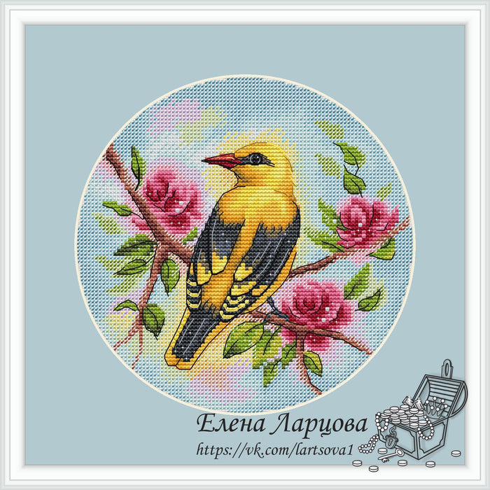 Little Bird with Roses - PDF Cross Stitch Pattern - Wizardi