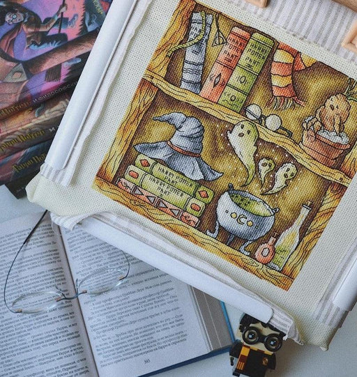 Magic Library. Shelf of Witch Books - PDF Cross Stitch Pattern - Wizardi