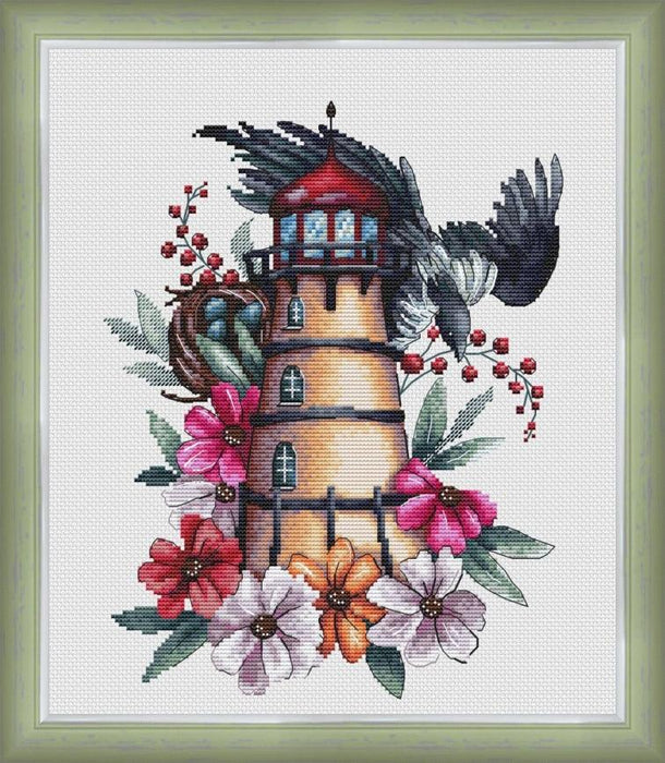 Magpie and the Lighthouse - PDF Cross Stitch Pattern - Wizardi