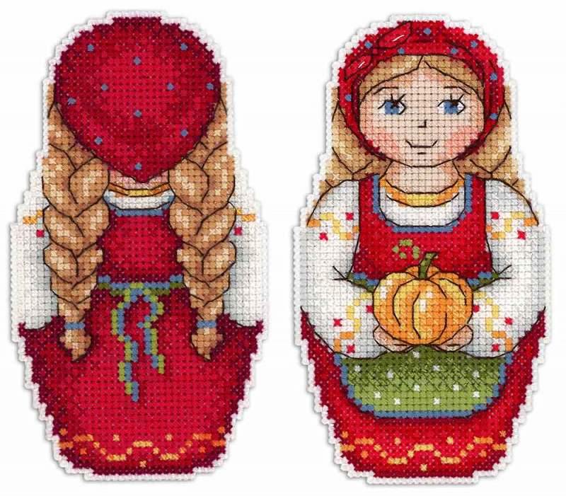 Matryoshka Autumn SR-268 Plastic Canvas Counted Cross Stitch Kit - Wizardi